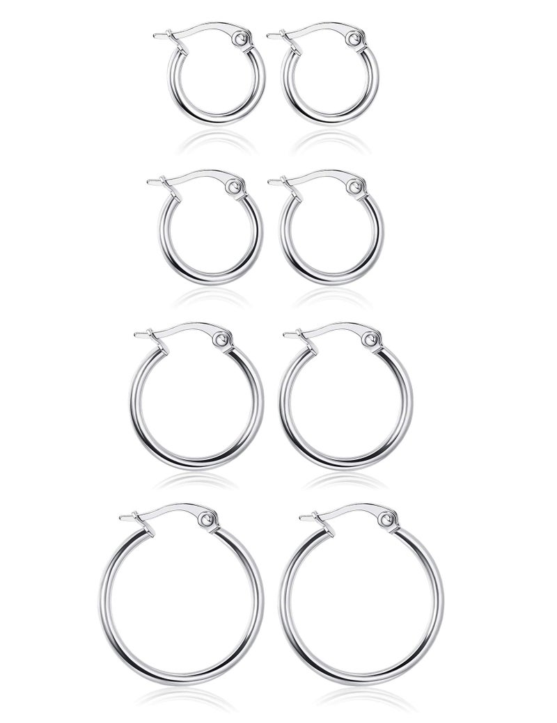 LOYALLOOK Silver Hoop Earrings for Women Stainless Steel Rounded Small Hoop Earrings Set for Women Cute Huggie Earrings Nickel Free 10/12/15/20MM - Image 1